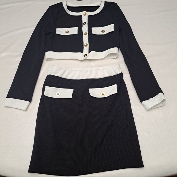 SHEIN Black and white set of crop top blazer jacket mini skirt Size Small 4 New - Picture 2 of 2
